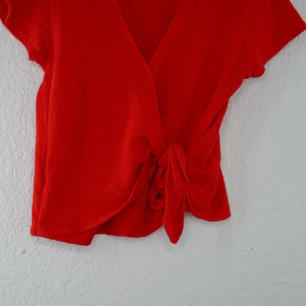 Madewell Cap Sleeve Shirt Texture Thread Wrap-Tie Top Red Size M Ripe Persimmon - Picture 2 of 8